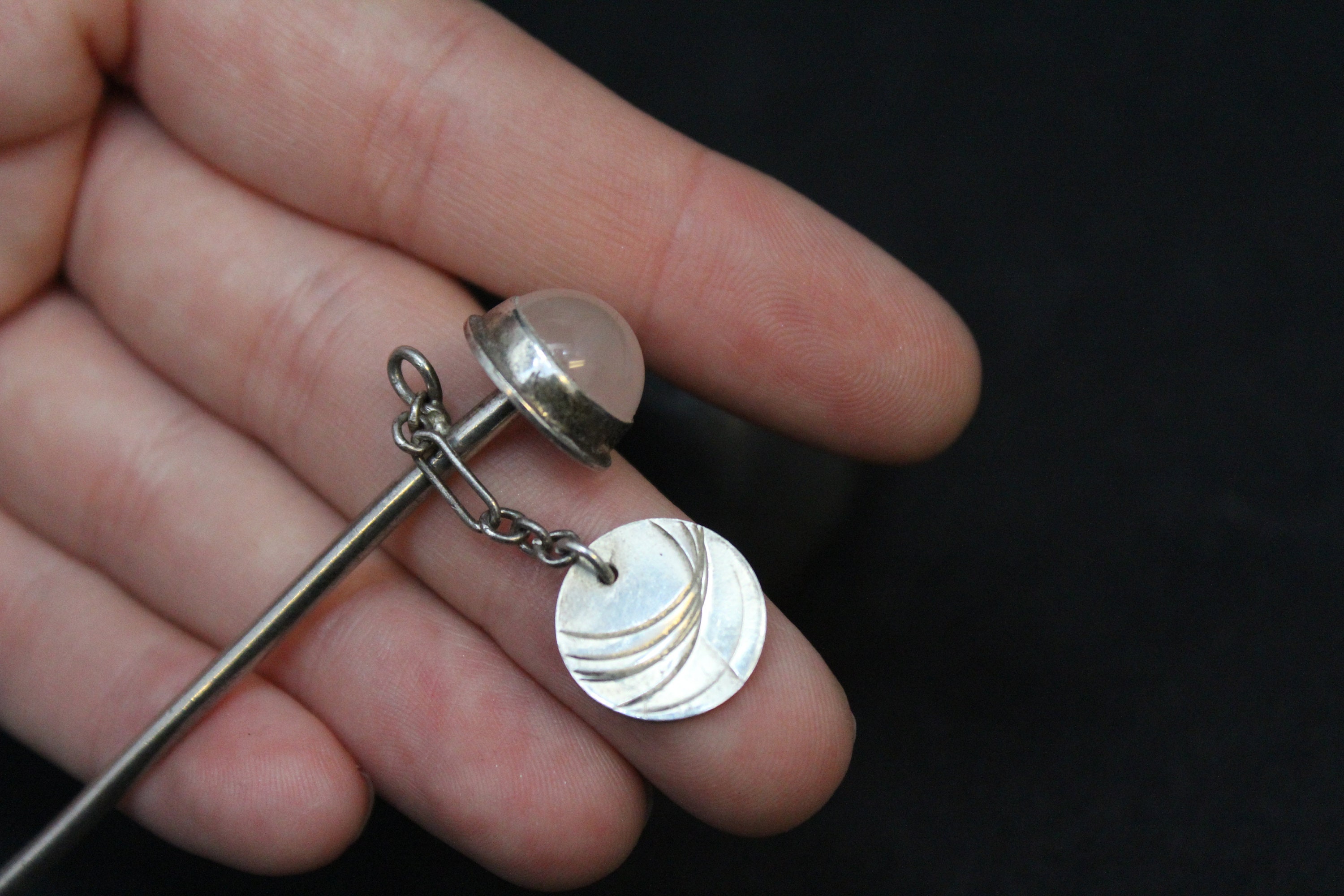 Sterling Silver Artisan Rose Quartz Hair Pin, Gemstone Hair Pick