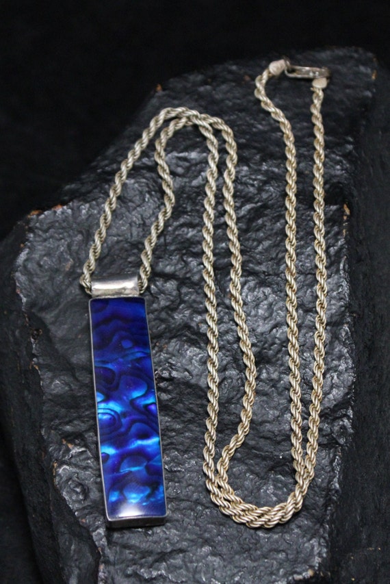 Sterling Silver Rectangular Blue Paua Shell Penda… - image 6