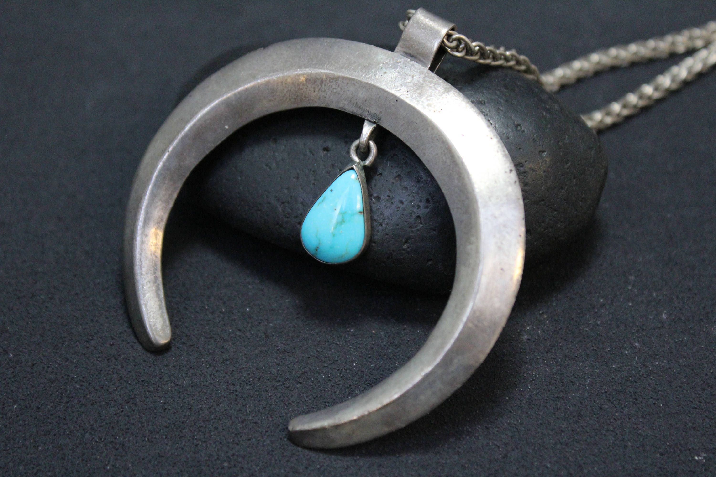 Sterling Silver Native American Turquoise Naja Necklace, Sterling