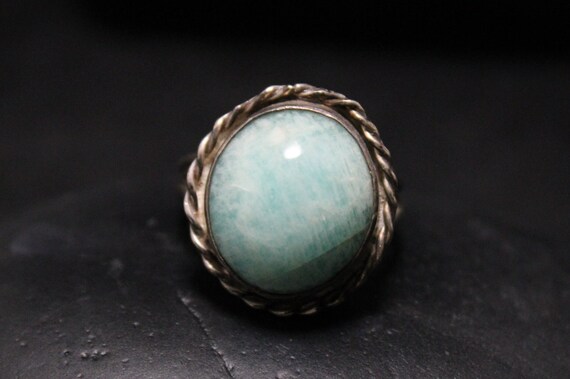 Sterling Silver Amazonite Boho Ring With Rope Bor… - image 2