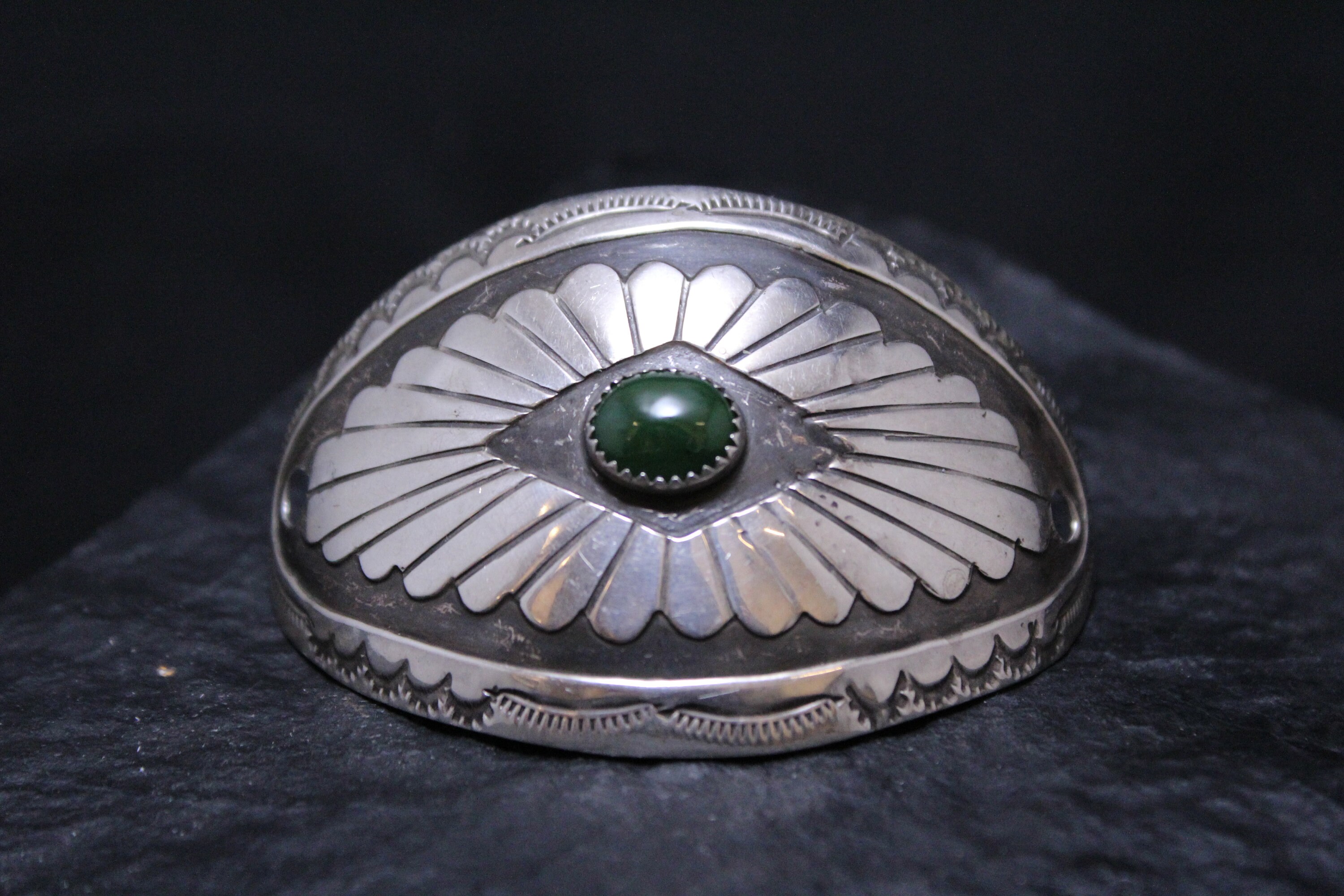 As Is Navajo Green Turquoise Stamped Sterling Silver Hair