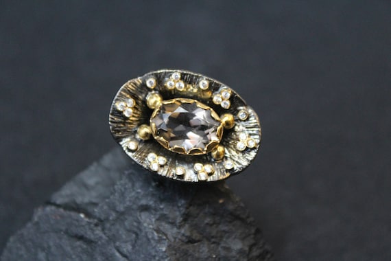 Oxidized Sterling Silver Statement Ring with CZ a… - image 1