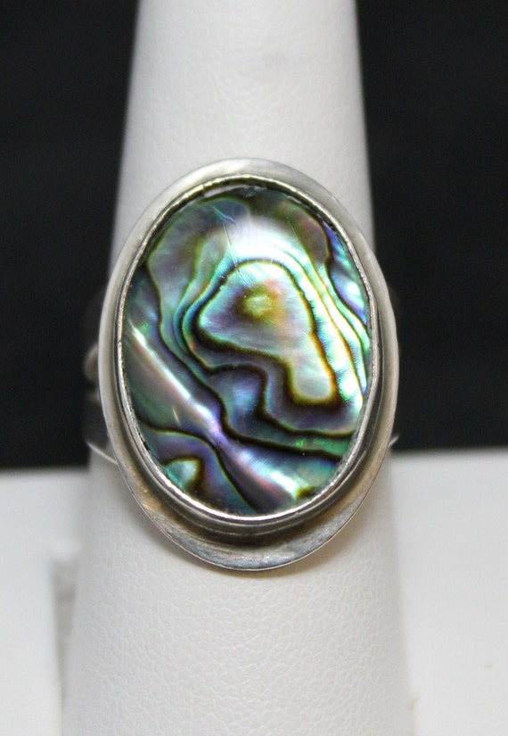 Sterling Silver Abalone Inlay Statement Ring - image 2