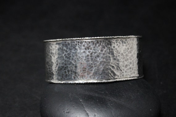 Sterling Silver Hammered Wide Cuff Bracelet, Hamm… - image 2