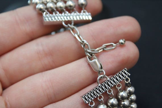 Sterling Silver Wide Beaded Bracelet, 5 Strand Sterling Beaded