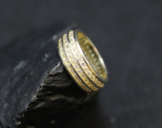 Sterling Silver Two Tone CZ Ring, CZ Eternity Band, CZ Pave Ring, Sterling Silver Cubic Zirconia Ring, Two Tone Fake Diamond Eternity Band
