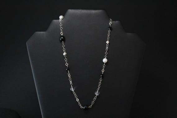 Sterling Silver Asymmetrical Beaded Necklace, Ste… - image 1