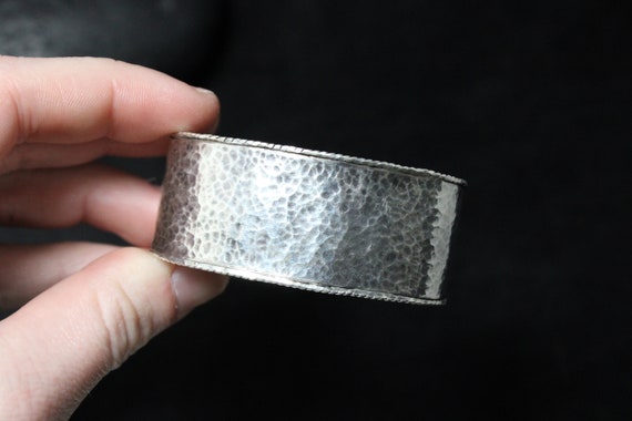 Sterling Silver Hammered Wide Cuff Bracelet, Hamm… - image 8