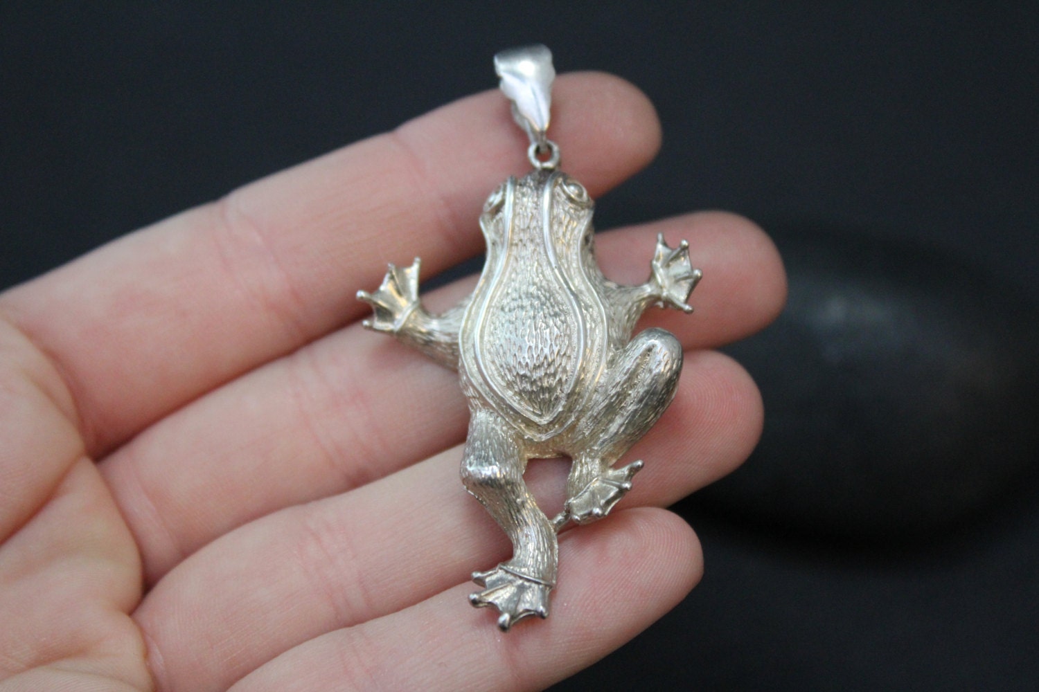 Large Sterling Frog Pendant, Sterling Silver Frog, Frog Jewelry, Silver