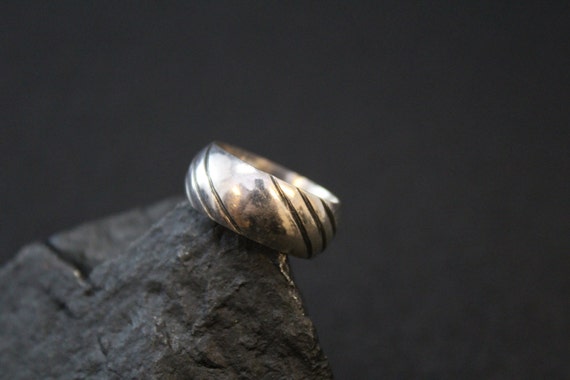 Simple Sterling Silver Striped Half Round Band Ri… - image 2