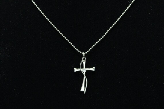 Simple Sterling Silver CZ Cross Necklace, Dainty … - image 7