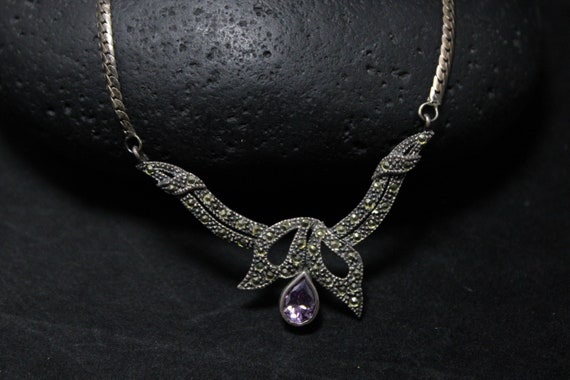 Sterling Silver Art Deco Amethyst and Marcasite B… - image 2