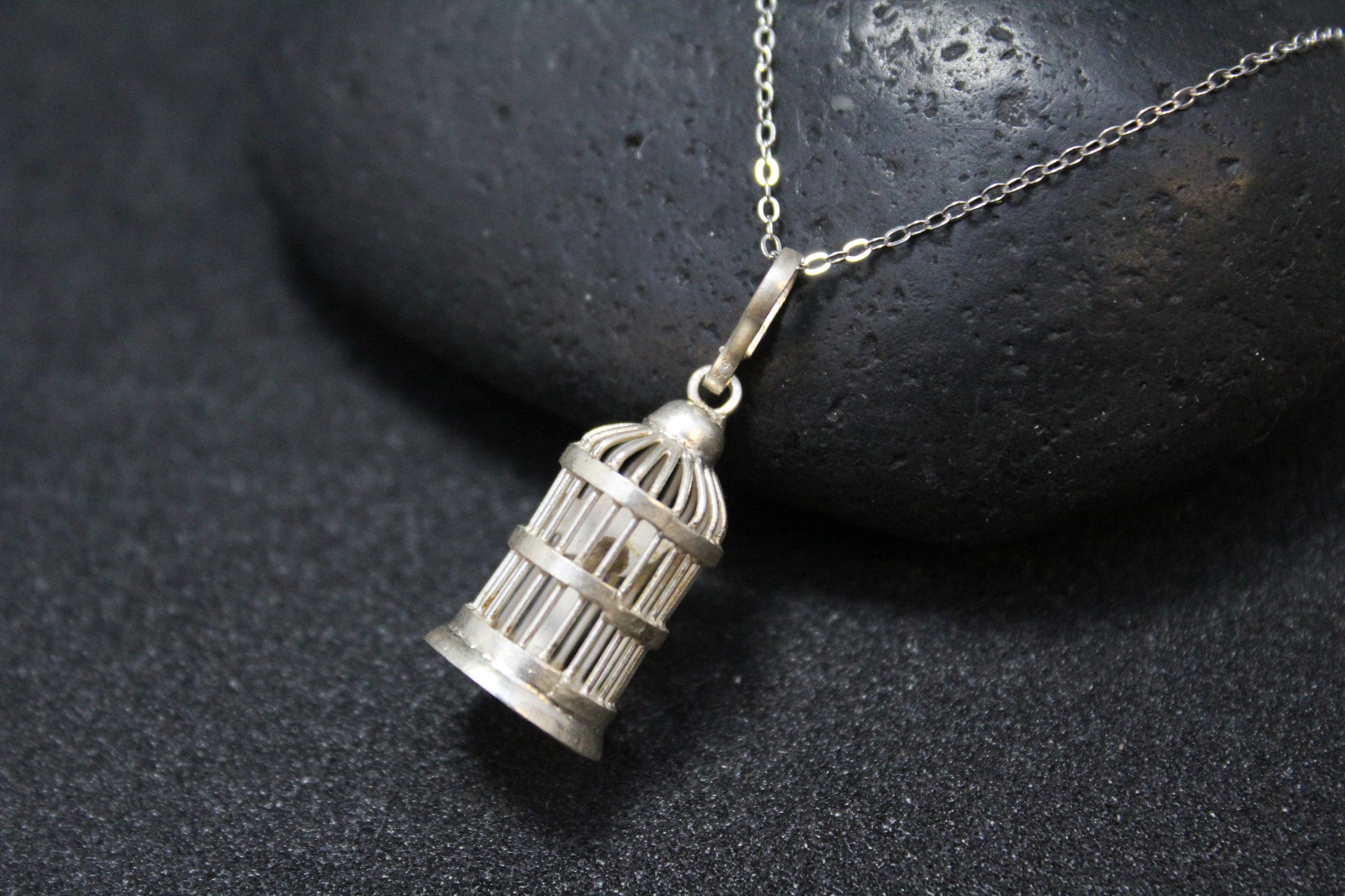 Sterling Silver Bird Cage Necklace, Sterling Bird Cage Jewelry, Bird