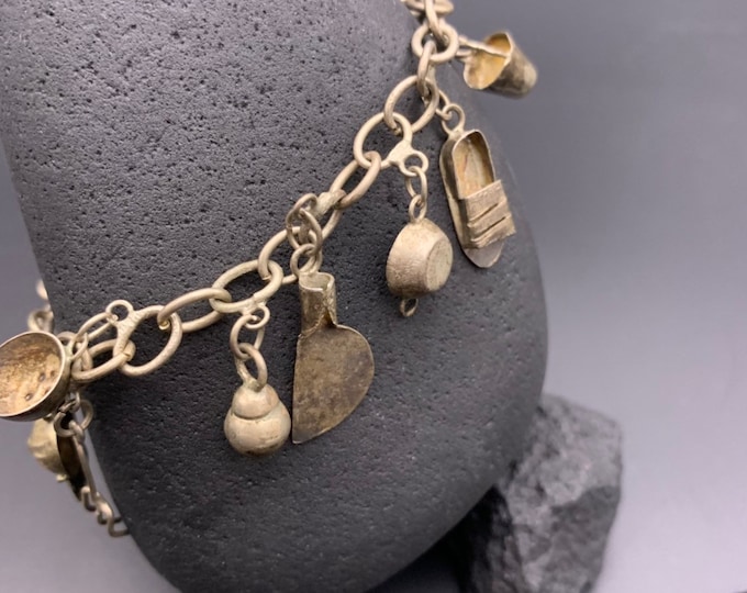 Loaded Antique Sterling Silver Charm Bracelet, Antique 926 Charm Bracelet for Chef