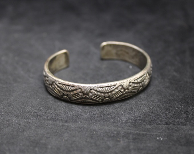 Vintage Tahe Sterling Cuff, VTG 925 Artist Signed Southwestern Bracelet With Textured Finish