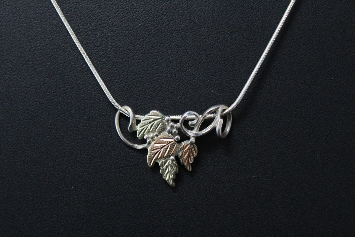 Silver and Gold Leaf Necklace, Two Tone Necklace, Colored Gold Jewelry