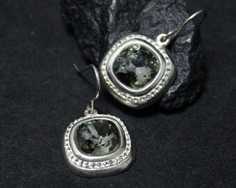 Elegant Sterling Silver Cushion Cut Green Quartz and CZ Halo Dangle Earrings, Sterling Quartz Halo Earrings, Prasiolite Sterling Jewelry