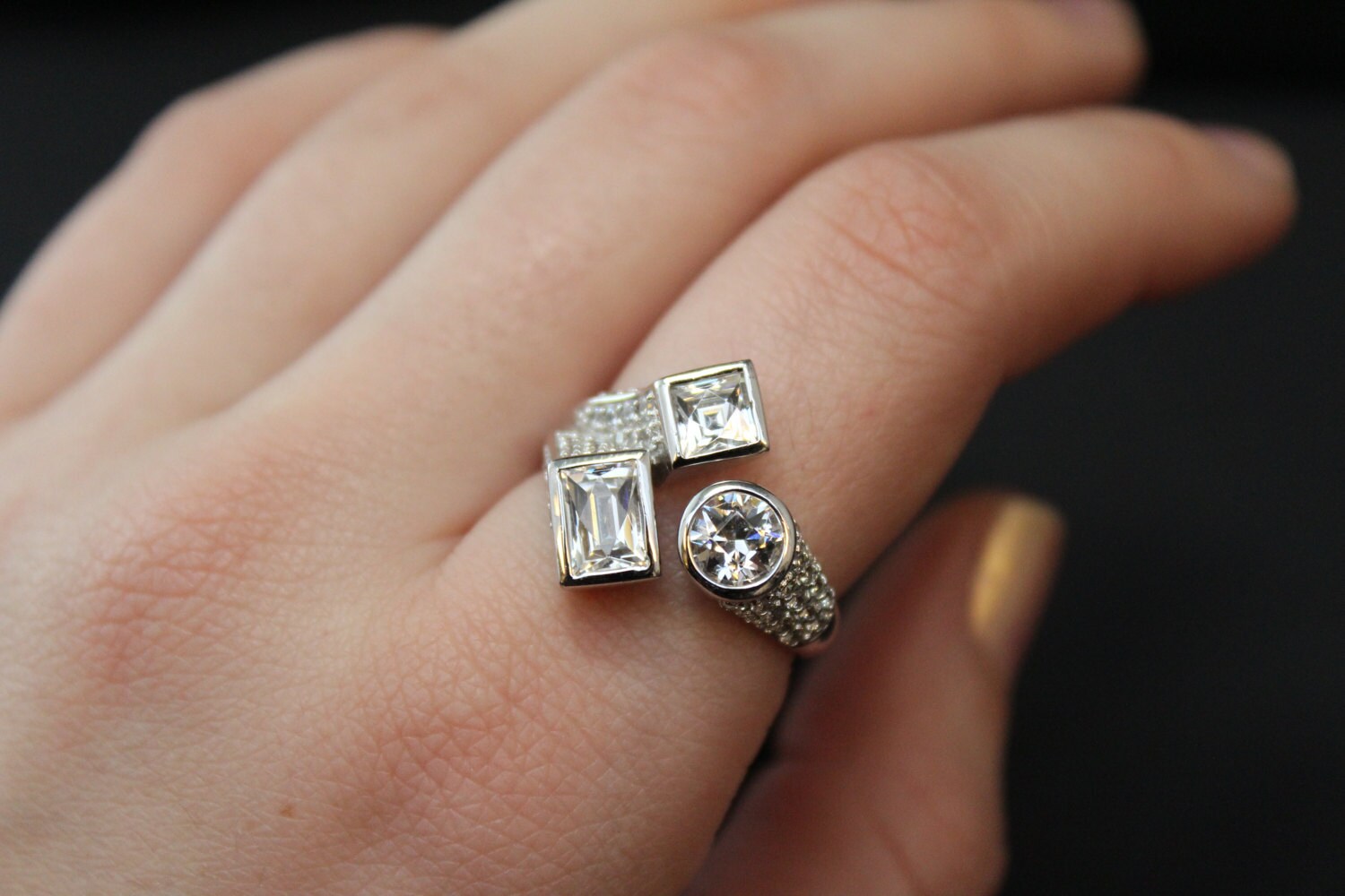 Sterling Silver TYCOON Geometric Cubic Zirconia Cocktail Ring