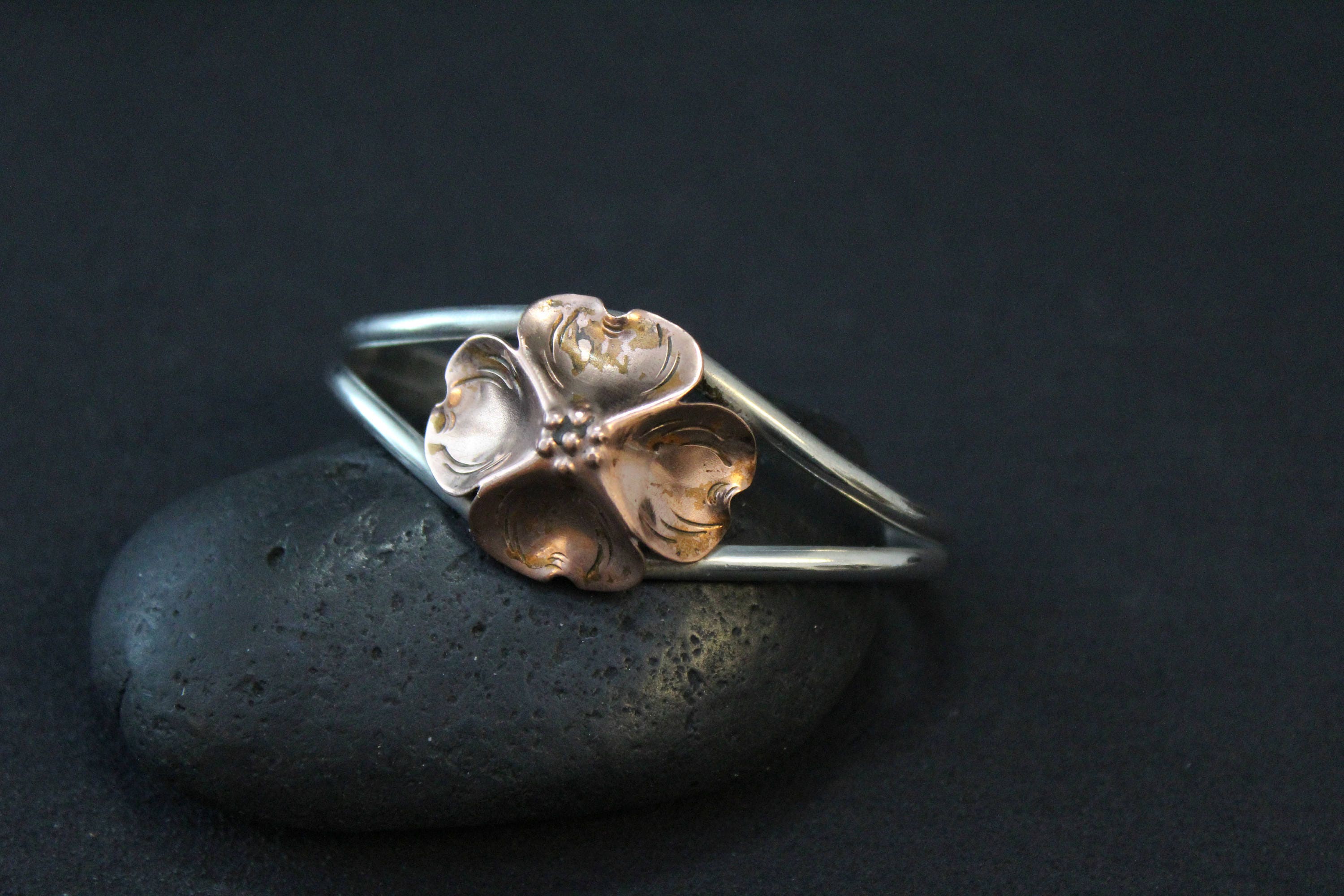 Sterling Silver and Copper Stuart Nye Dogwood Cuff Bracelet, Flower