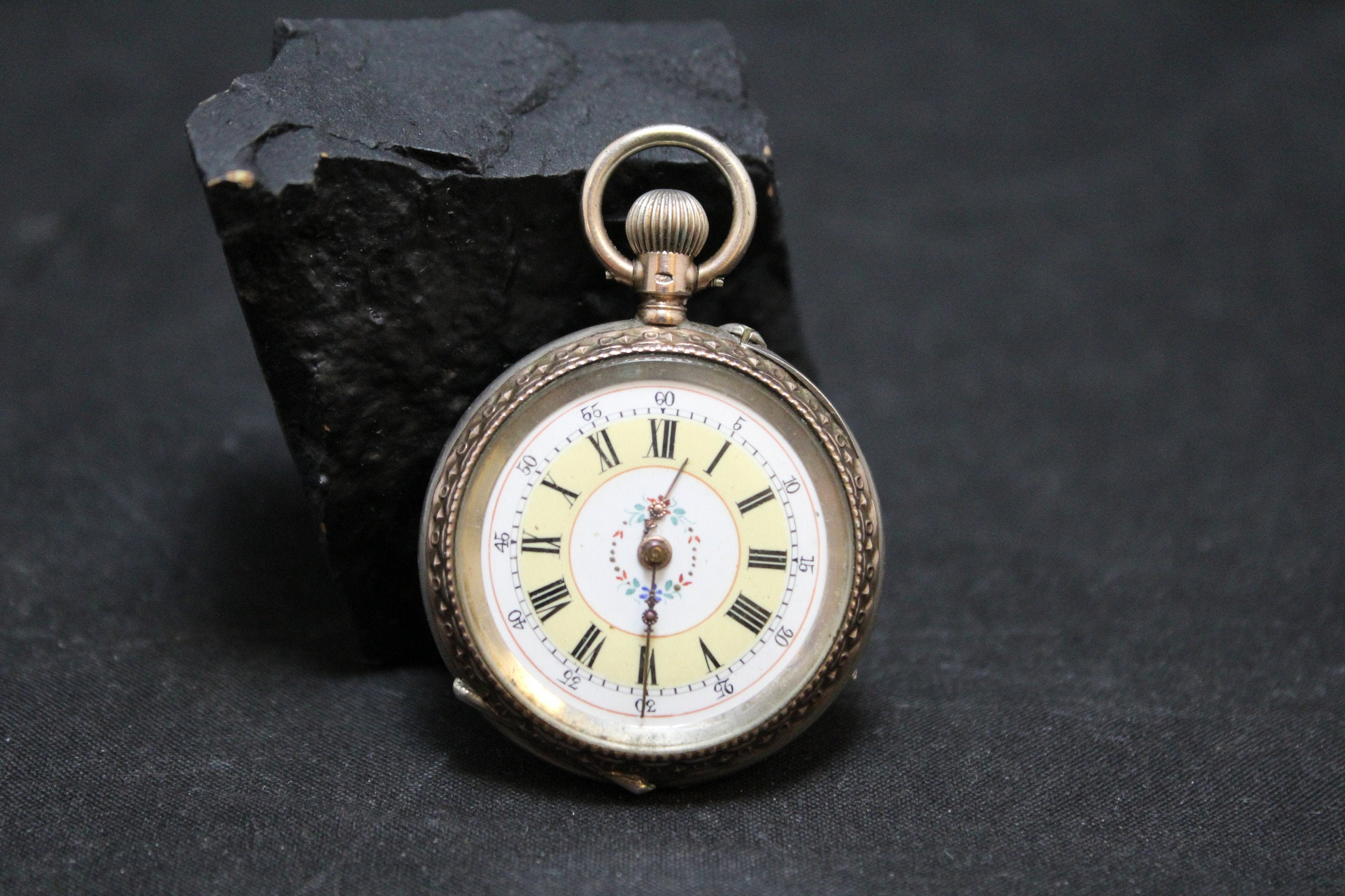 AS IS Sterling Silver Pocket Watch with Angel Engraving