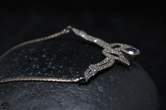 Sterling Silver Art Deco Amethyst and Marcasite B… - image 4