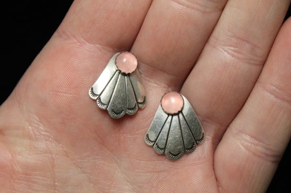 Sterling Silver Rose Quartz Stud Earrings with De… - image 6