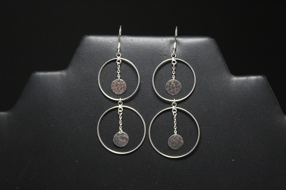 Sterling Silver Hammered Dangle Open Circle Earrin