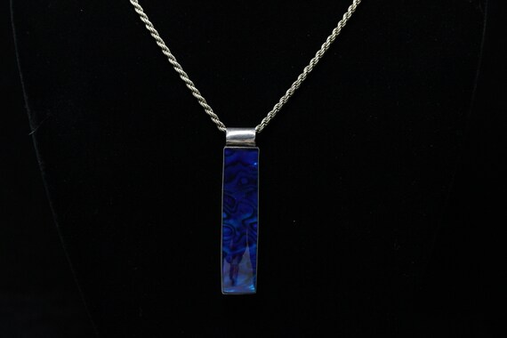 Sterling Silver Rectangular Blue Paua Shell Penda… - image 8