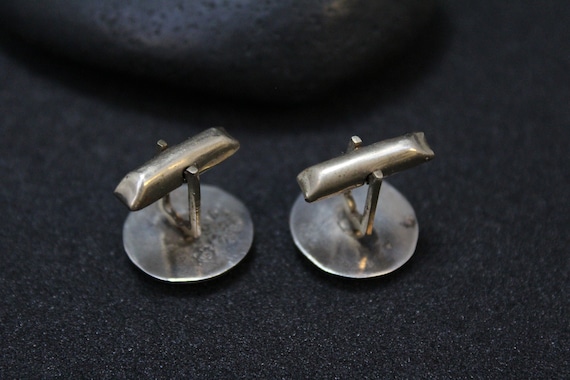 Sterling Silver Abalone Cuff Links, Round Sterlin… - image 3