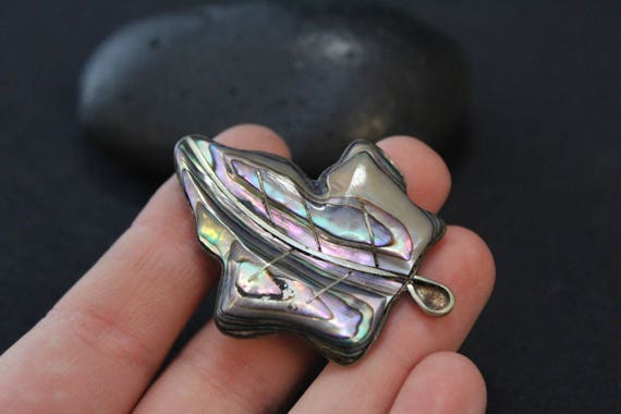 Sterling Silver Taxco Abalone Leaf Pin, Taxco Aba… - image 3