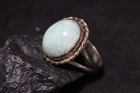 Sterling Silver Amazonite Boho Ring With Rope Bor… - image 1