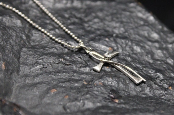 Simple Sterling Silver CZ Cross Necklace, Dainty … - image 4