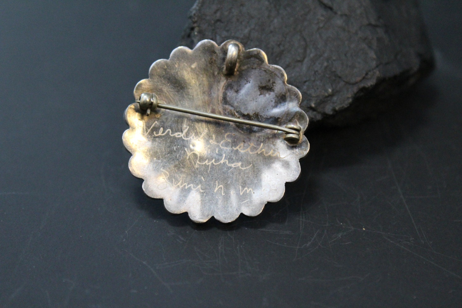 Vintage Hand Signed Sterling Silver Verdel and Esther Niiha Zuni Sun