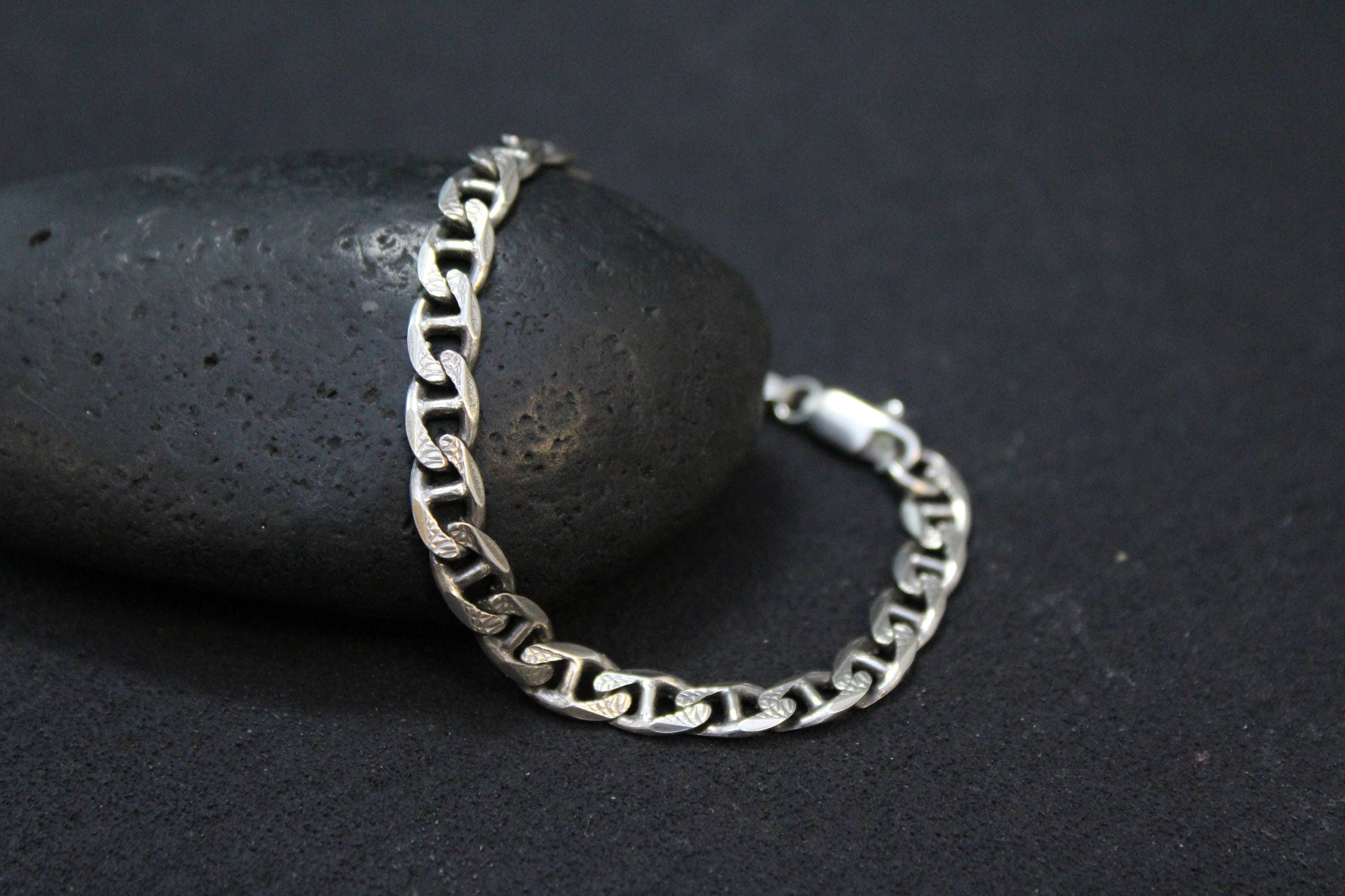 Sterling Silver Textured Mariner Link Bracelet, Sterling Mariner