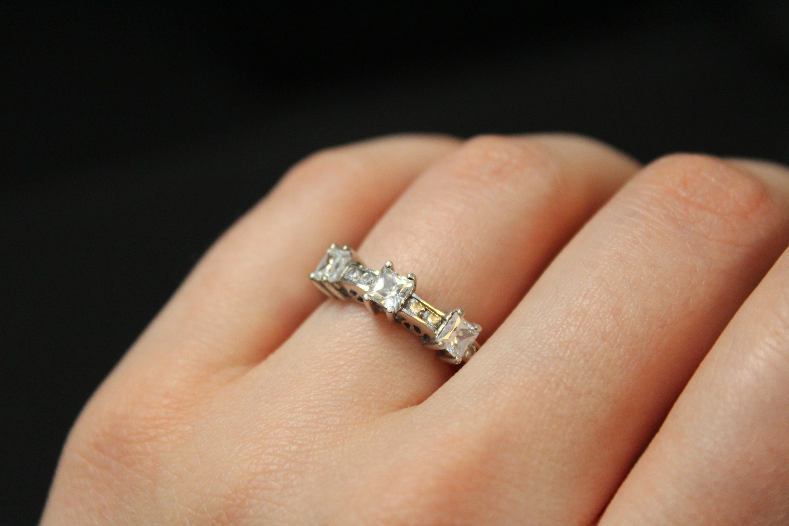 Sterling Silver Princess Cut CZ Band Ring, Square CZ Band Ring