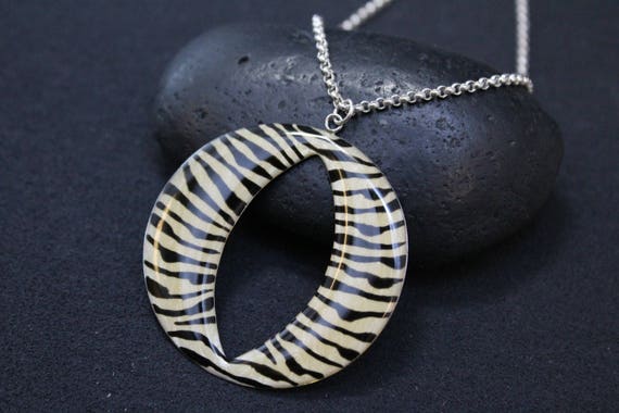 Large Sterling Silver Enamel Tiger Stripe Necklac… - image 1