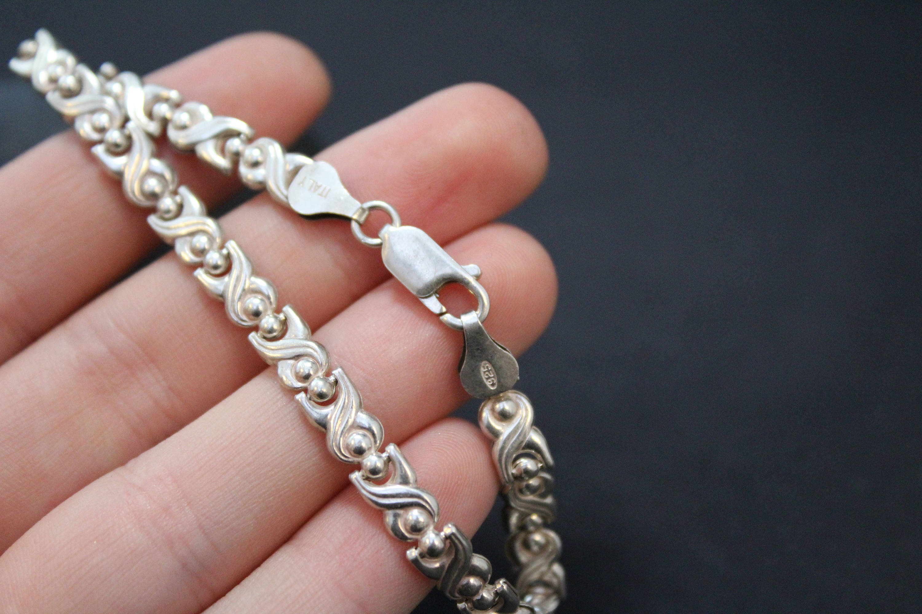 Sterling Silver Italian Link Bracelet, Unique Sterling Link Bracelet