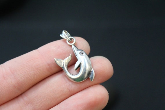 Sterling Silver Swimming Dolphin Pendant, Dolphin… - image 2