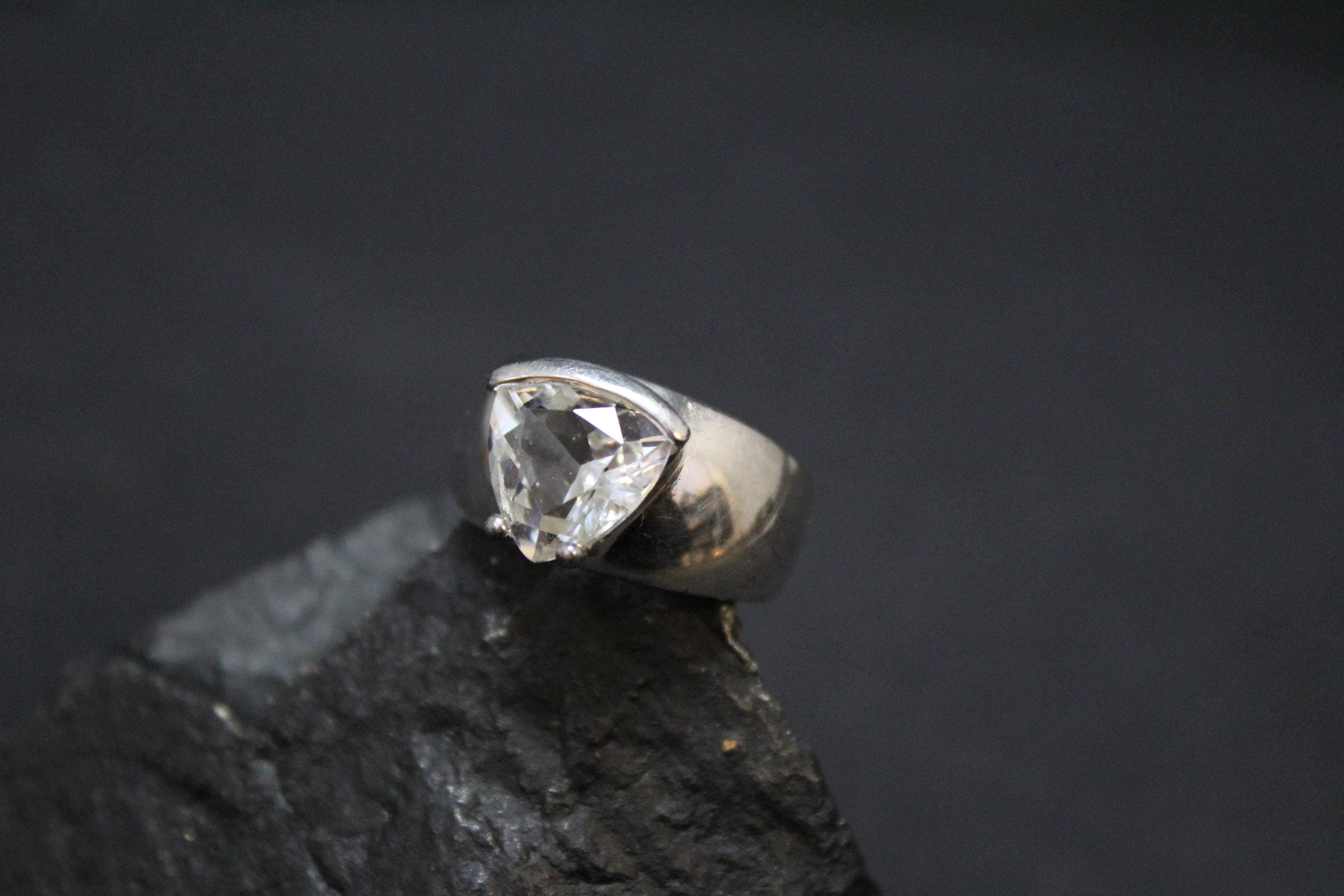 Sterling Silver and Trillion Cut CZ Statement Ring, Triangular CZ Ring