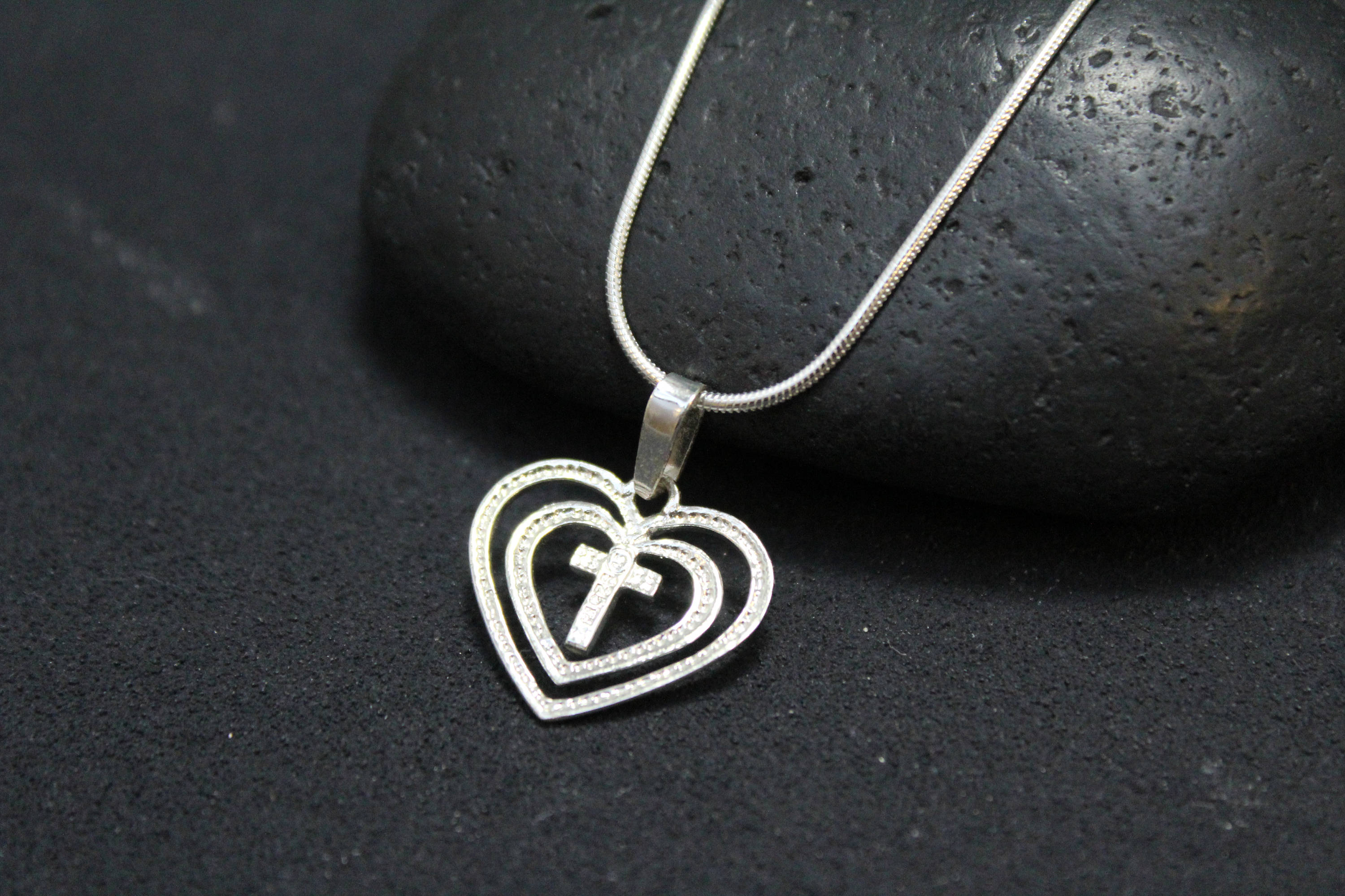 Sterling Silver Heart Cross Necklace, Sterling Silver Cross Pendant