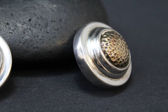 Sterling Silver Two Tone Button Earrings (AS IS),… - image 3