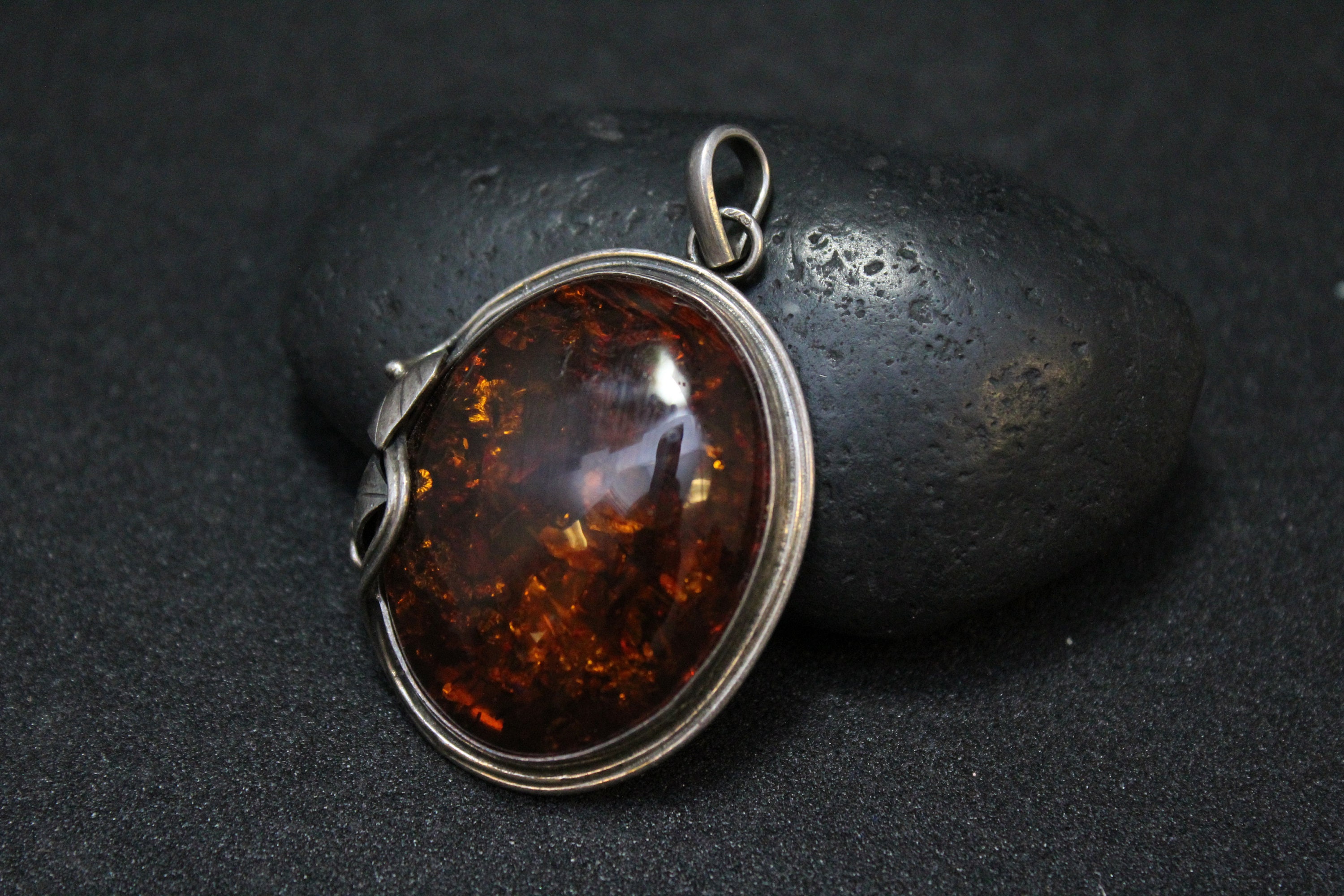 Large Sterling Silver Art Nouveau Amber Vine Pendant, Large Sterling ...