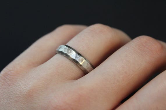 Sterling Silver Hammered Band Ring, Hammered Silver Band, Hammered Sterling Silver Band, Hammered Sterling Jewelry View 4