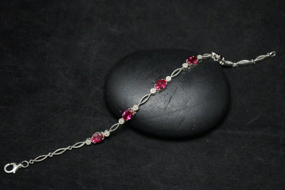 Sterling Silver Ruby Lab Created Link Bracelet, R… - image 4