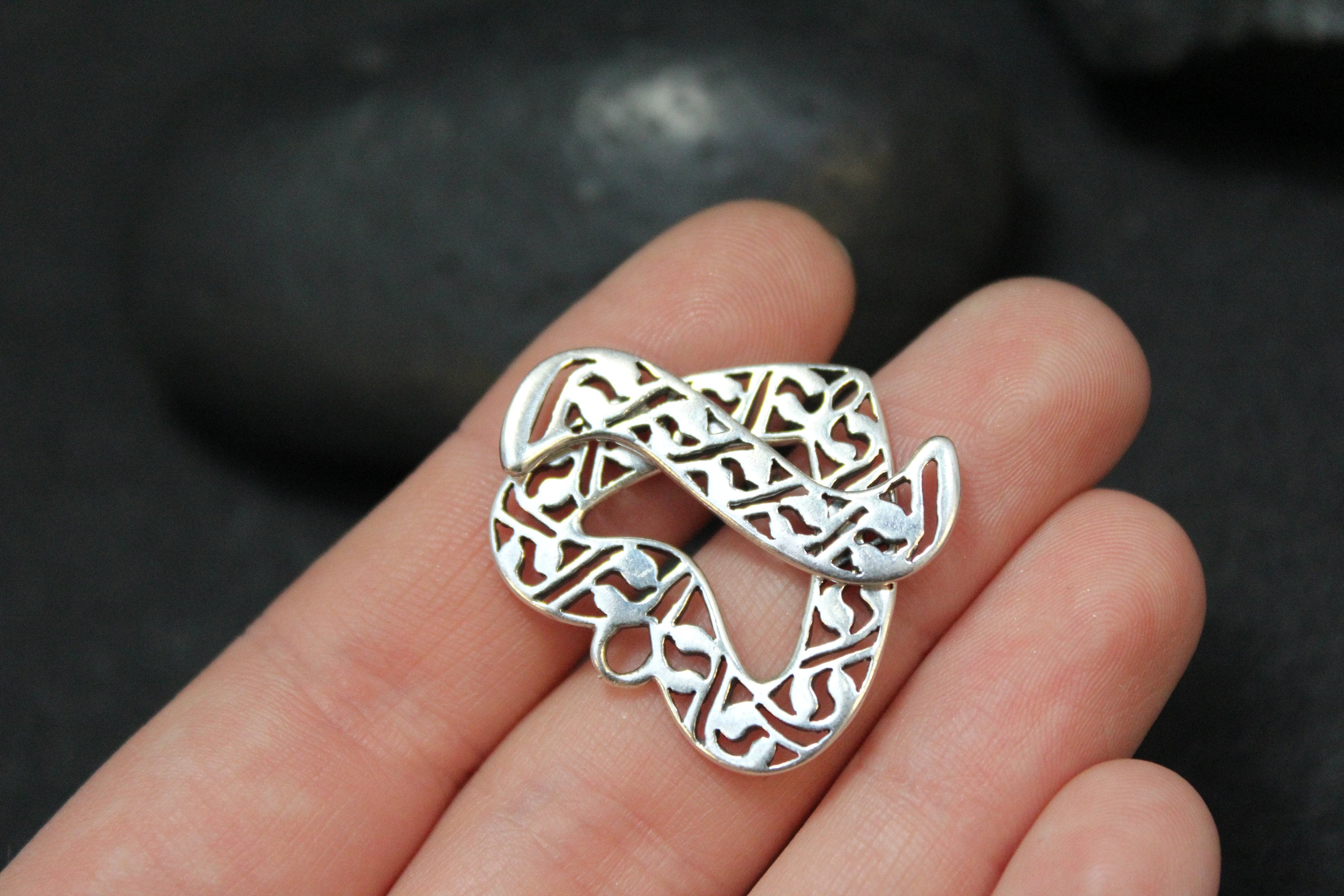 Ornate Sterling Silver Two Piece Clasp, Sterling Silver Heart