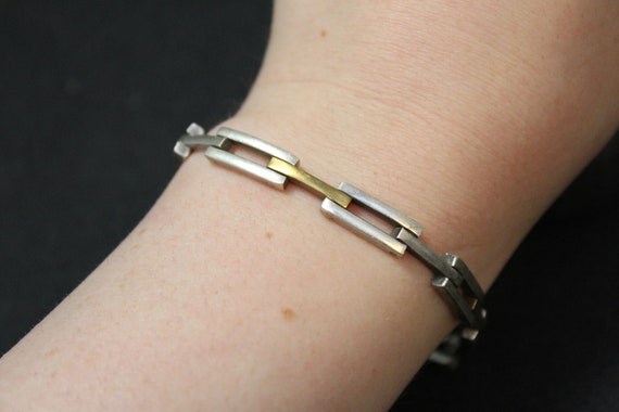 Sterling Silver Two Tone Taxco Link Bracelet, Ste… - image 3