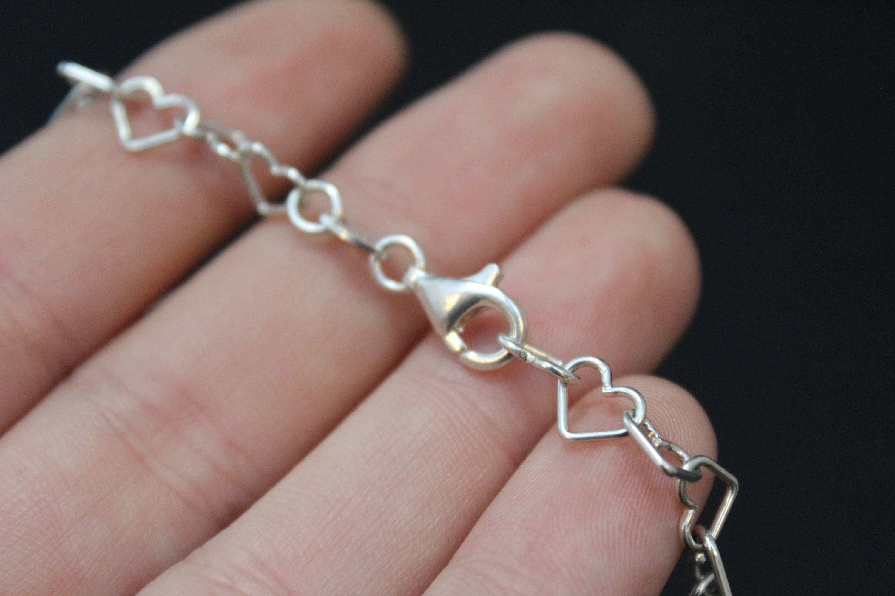Sterling Silver Heart Link Chain Necklace, Silver Heart Link Necklace