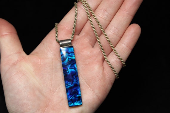 Sterling Silver Rectangular Blue Paua Shell Penda… - image 7