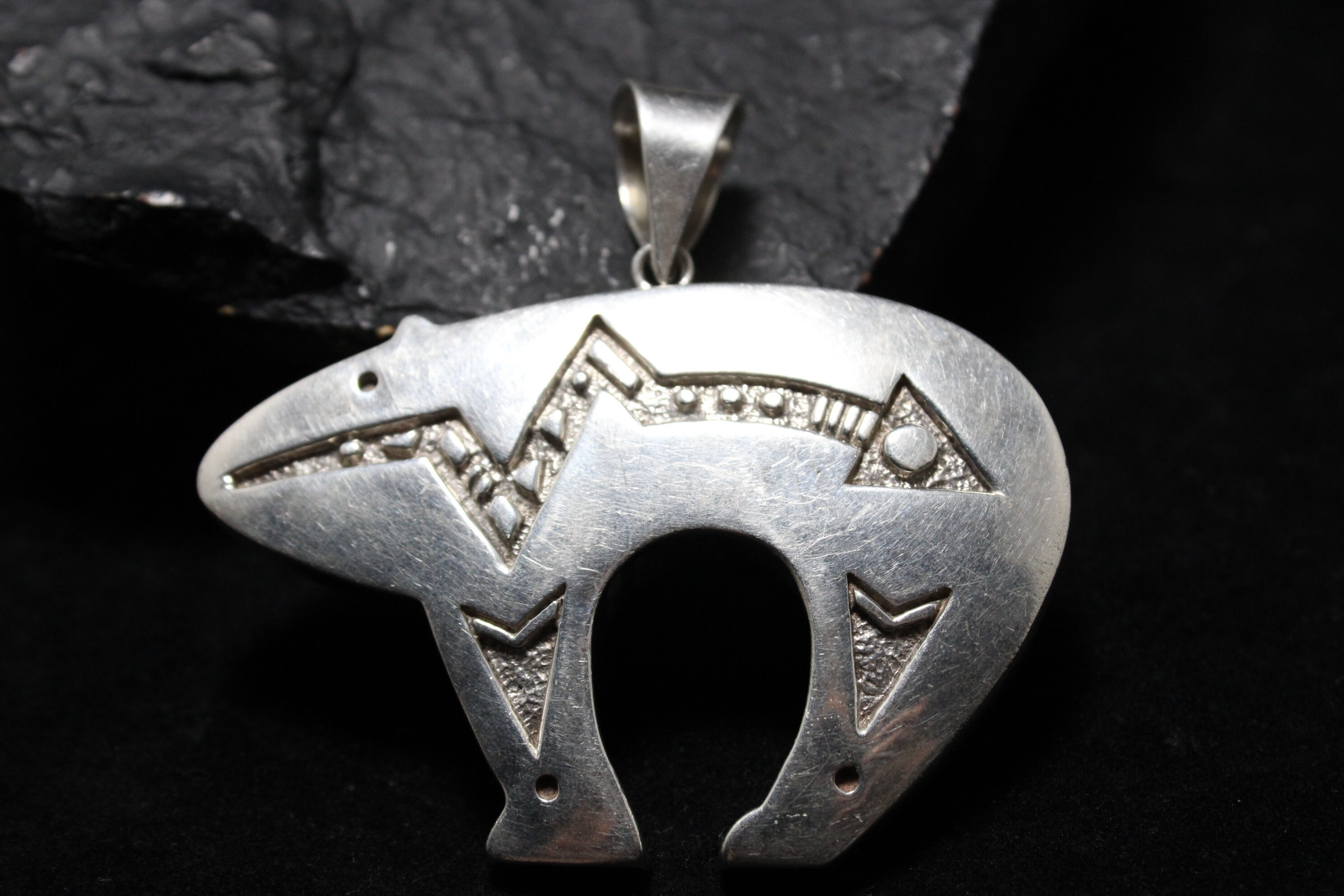 Sterling Silver Navajo Bear Pendant, Tigers Eye Jasper Onyx Stone Inlay ...