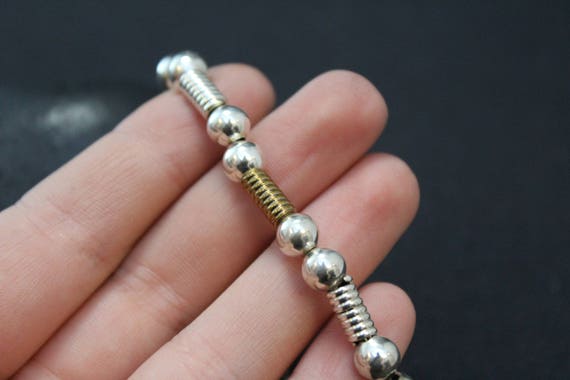 Sterling Silver and Brass Mexican Beaded Bracelet… - image 3